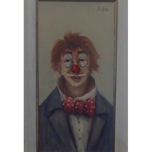 223 - Elio Vitali (20th Century) Italian, Portrait of a Clown, oil on canvas, signed, also signed and insc... 