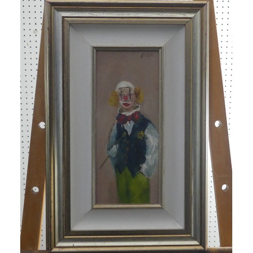 223 - Elio Vitali (20th Century) Italian, Portrait of a Clown, oil on canvas, signed, also signed and insc... 