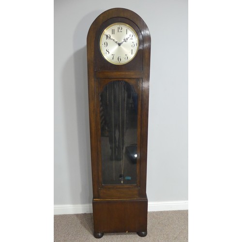 258 - A 1930's oak cased Westminster chiming Longcase Clock, with silvered dial and Arabic chapter ring, c... 