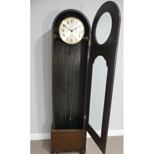 258 - A 1930's oak cased Westminster chiming Longcase Clock, with silvered dial and Arabic chapter ring, c... 