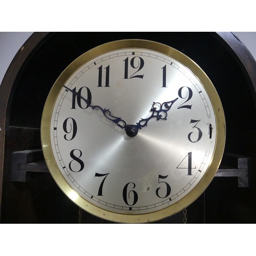 258 - A 1930's oak cased Westminster chiming Longcase Clock, with silvered dial and Arabic chapter ring, c... 