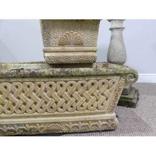 493 - Garden Statuary; a reconstituted stone rectangular Garden Planter, with knot decoration, W 68cm x D ... 