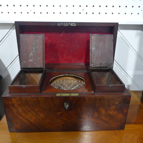 317 - A 19thC mahogany Tea Caddy, as found, with damages and replacement glass, 33cm wide.... 