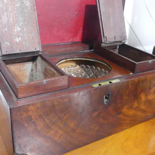 317 - A 19thC mahogany Tea Caddy, as found, with damages and replacement glass, 33cm wide.... 