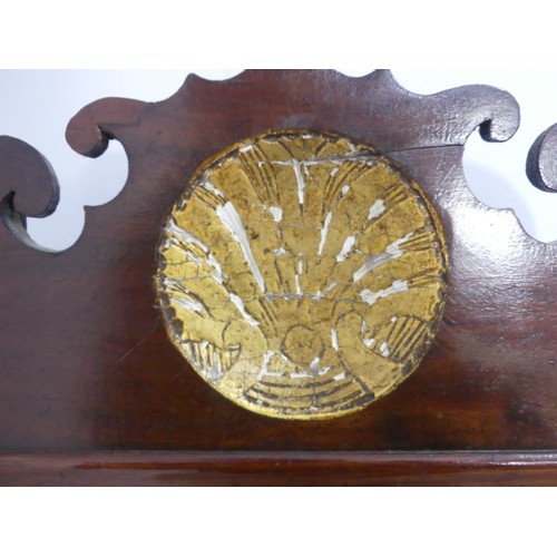 321 - Georgian style walnut fretwork Wall Mirror. with gilt decoration, H:72cm x W:43cm.