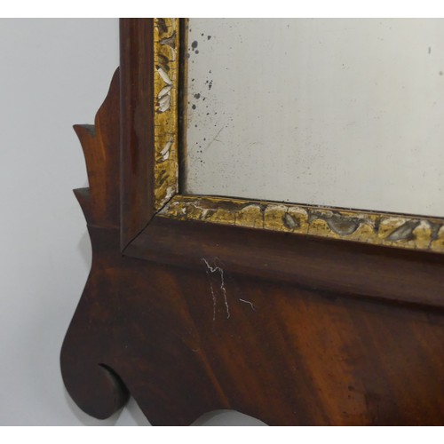 321 - Georgian style walnut fretwork Wall Mirror. with gilt decoration, H:72cm x W:43cm.