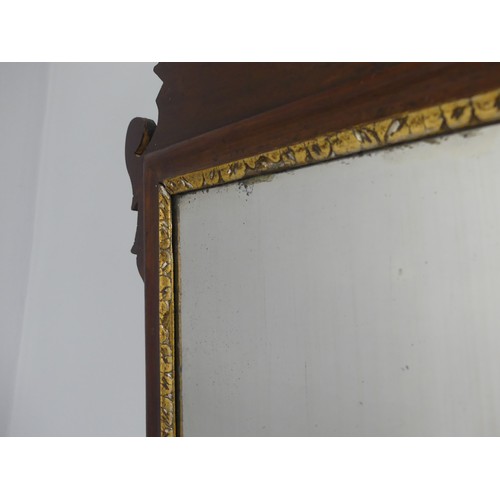 321 - Georgian style walnut fretwork Wall Mirror. with gilt decoration, H:72cm x W:43cm.