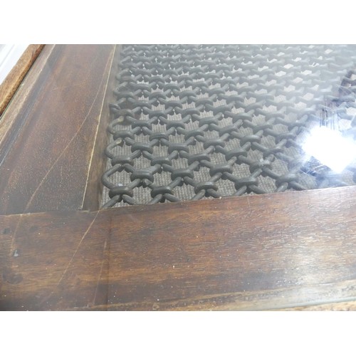 327 - A 20th century rustic style oak and iron Coffee Table with glass top, W 80cm x D 80cm x H 40cm.... 