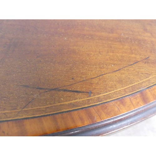 331 - An Edwardian mahogany inlaid demi-lune Card Table, with fold-over top lined with baize, raised on sq... 