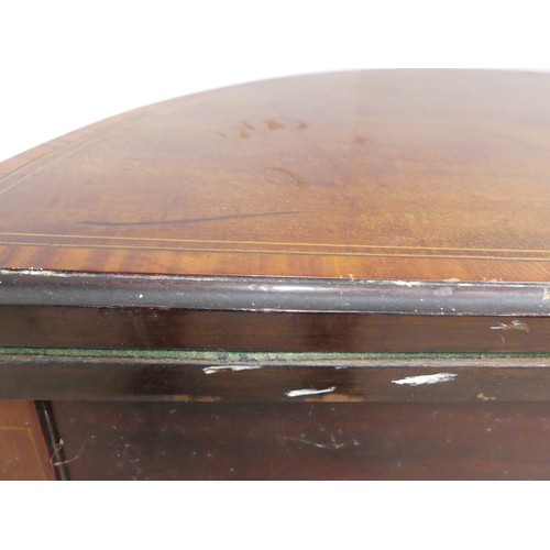 331 - An Edwardian mahogany inlaid demi-lune Card Table, with fold-over top lined with baize, raised on sq... 