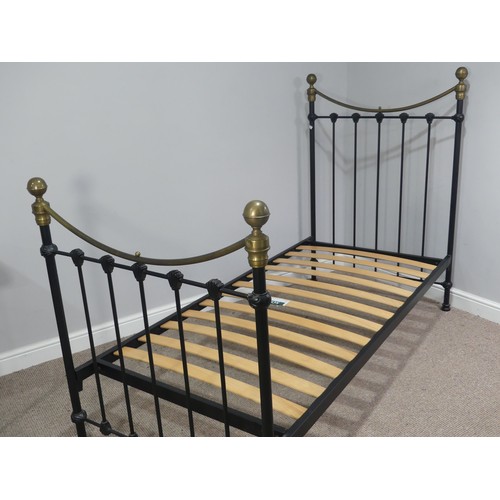 335 - A Victorian style brass and steel single Bed Frame, W 198cm x D 90cm x H 136cm.