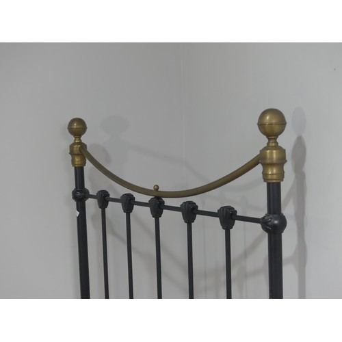 335 - A Victorian style brass and steel single Bed Frame, W 198cm x D 90cm x H 136cm.