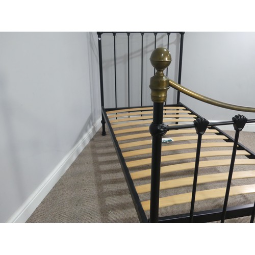 335 - A Victorian style brass and steel single Bed Frame, W 198cm x D 90cm x H 136cm.