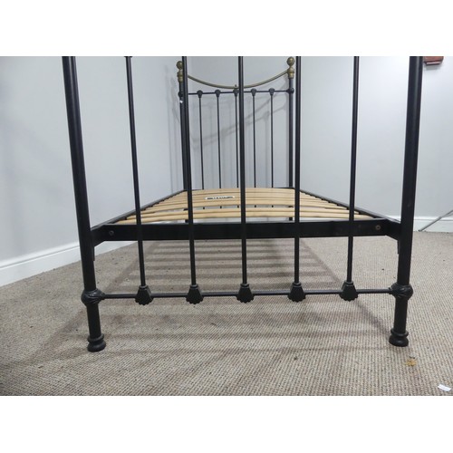 335 - A Victorian style brass and steel single Bed Frame, W 198cm x D 90cm x H 136cm.