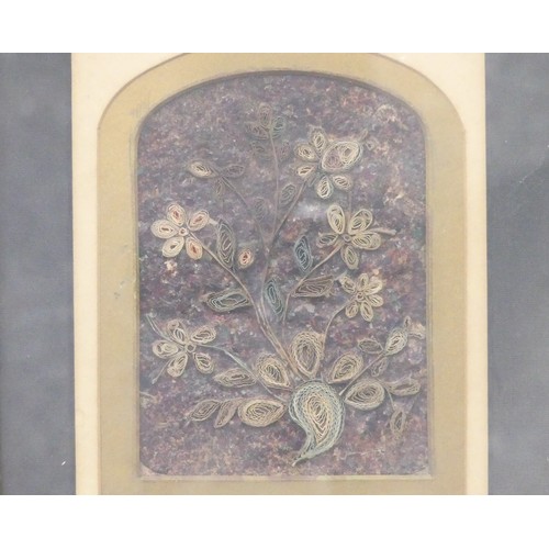 336 - A 19th century rolled paper and flecked glass Floral Picture, overmounted and glazed in a later anti... 