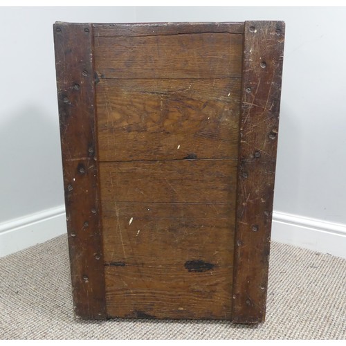 339 - Two associated oak bedside cupboards paired with a 19thC mahogany toilet mirror, latch on the conver... 