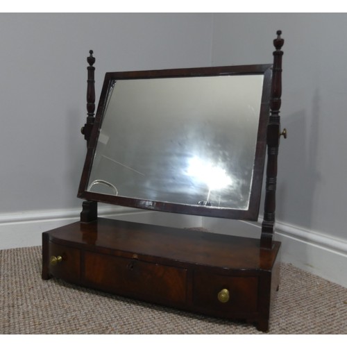 339 - Two associated oak bedside cupboards paired with a 19thC mahogany toilet mirror, latch on the conver... 