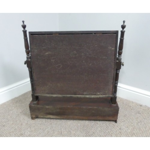 339 - Two associated oak bedside cupboards paired with a 19thC mahogany toilet mirror, latch on the conver... 