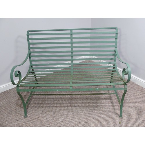 496 - Garden Furniture; a vintage green-painted 'Park' Bench style cast iron Garden Seat, with curved back... 