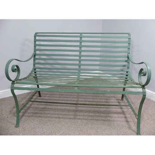 496 - Garden Furniture; a vintage green-painted 'Park' Bench style cast iron Garden Seat, with curved back... 