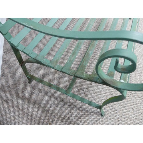 496 - Garden Furniture; a vintage green-painted 'Park' Bench style cast iron Garden Seat, with curved back... 