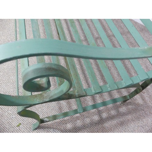 496 - Garden Furniture; a vintage green-painted 'Park' Bench style cast iron Garden Seat, with curved back... 