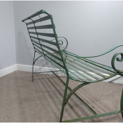 496 - Garden Furniture; a vintage green-painted 'Park' Bench style cast iron Garden Seat, with curved back... 