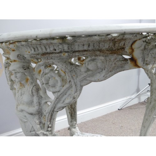 497 - Garden Furniture; a vintage white painted cast iron circular Garden Table, with under tier on heavil... 