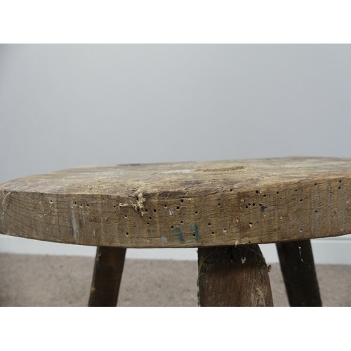 341 - An antique oak and elm Milking Stool, W 53cm x D 28cm x H 53cm, together with two others similar (3)... 