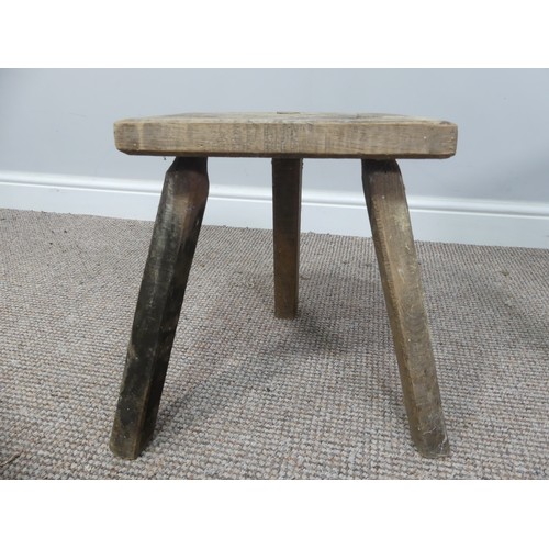 341 - An antique oak and elm Milking Stool, W 53cm x D 28cm x H 53cm, together with two others similar (3)... 