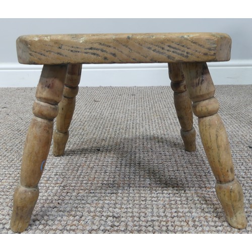 341 - An antique oak and elm Milking Stool, W 53cm x D 28cm x H 53cm, together with two others similar (3)... 