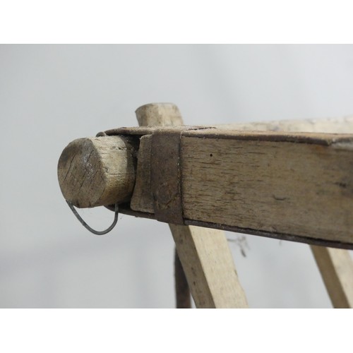 342 - A vintage four wheeled wooden dog/ log Cart, in weathered condition, W 120cm x D 62cm (wheel to whee... 