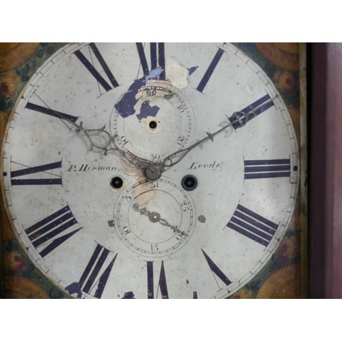 261 - P. Herman, Leeds, a mahogany 8-day longcase clock with two-weight movement striking on a bell, the p... 