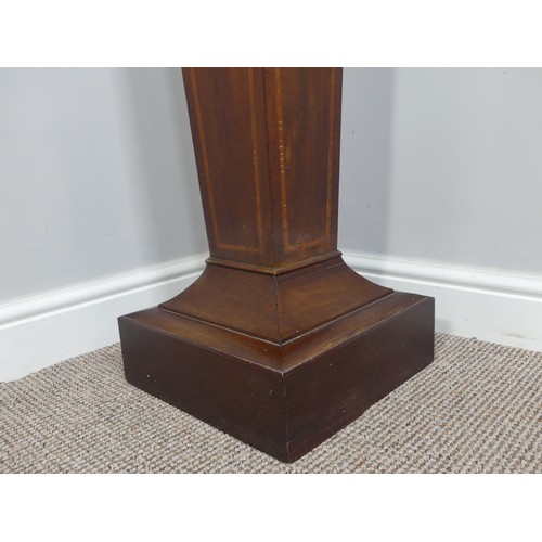 349 - An Edwardian inlaid mahogany torchere plant stand, has a split top. W 31cm x H 118cm x D 31cm.... 