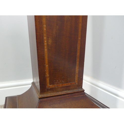 349 - An Edwardian inlaid mahogany torchere plant stand, has a split top. W 31cm x H 118cm x D 31cm.... 