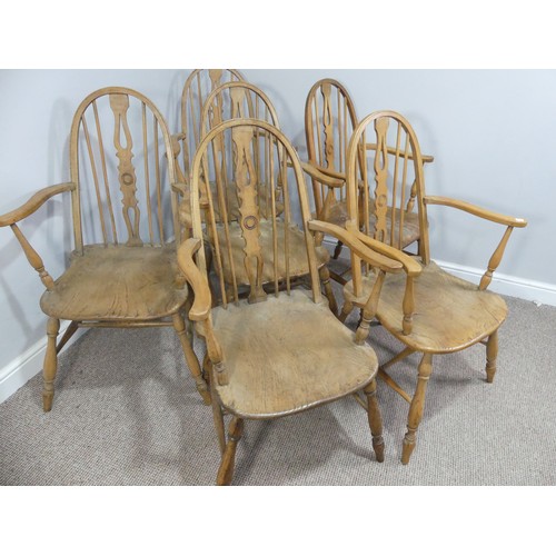 355 - A set of six ash and elm Windsor Armchairs, with hoop backs, W 59cm x H 100cm x D 56cm (6)... 