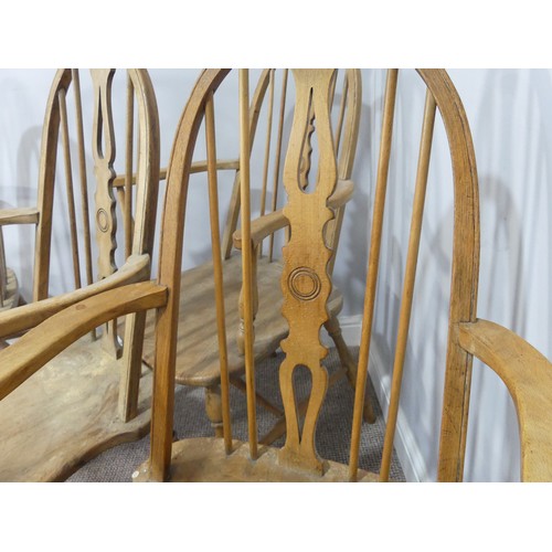 355 - A set of six ash and elm Windsor Armchairs, with hoop backs, W 59cm x H 100cm x D 56cm (6)... 