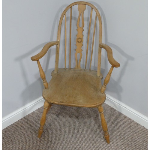 355 - A set of six ash and elm Windsor Armchairs, with hoop backs, W 59cm x H 100cm x D 56cm (6)... 