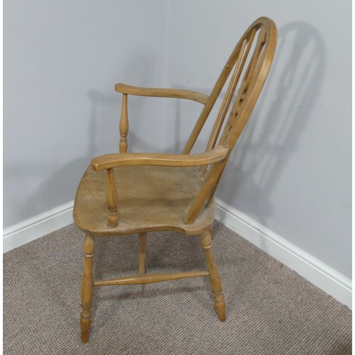 355 - A set of six ash and elm Windsor Armchairs, with hoop backs, W 59cm x H 100cm x D 56cm (6)... 