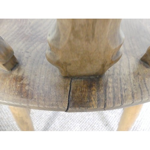 356 - A set of four vintage ash kitchen chairs, all with carved backs, one chair has a different shaped se... 