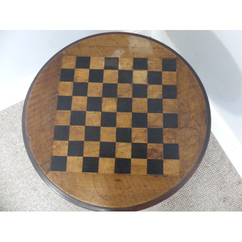 273 - An antique Games Table with a circular top, of small size, raised on tripod base, legs will need res... 