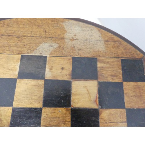 273 - An antique Games Table with a circular top, of small size, raised on tripod base, legs will need res... 