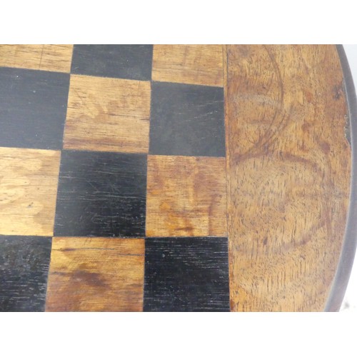 273 - An antique Games Table with a circular top, of small size, raised on tripod base, legs will need res... 