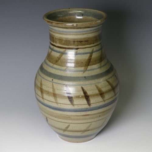 62 - A William Ruscoe studio pottery baluster Vase, decorated in brown and blue banding, with signature t... 