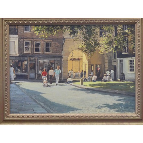 239 - Peter Donnithorne (British, b. 1933), Abbey Gate, Bath, oil on canvas, signed lower right, ‘P. Donni... 