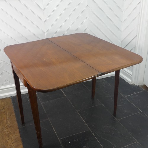 402 - A 19thC inlaid mahogany fold over Card Table, with folding and rotating mechanism set on straight le... 