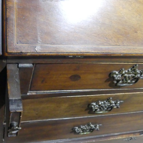 404 - A George III inlaid mahogany Bureau, inside cupboard drawer is broken, shown in picture W 106cm x H ... 