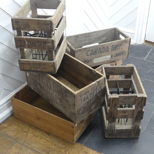 409 - Six vintage wooden Bottle Crates, for cider and wine, each stamped with makers names and places, inc... 