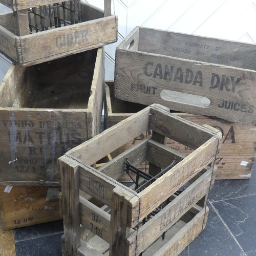 409 - Six vintage wooden Bottle Crates, for cider and wine, each stamped with makers names and places, inc... 