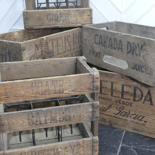 409 - Six vintage wooden Bottle Crates, for cider and wine, each stamped with makers names and places, inc... 